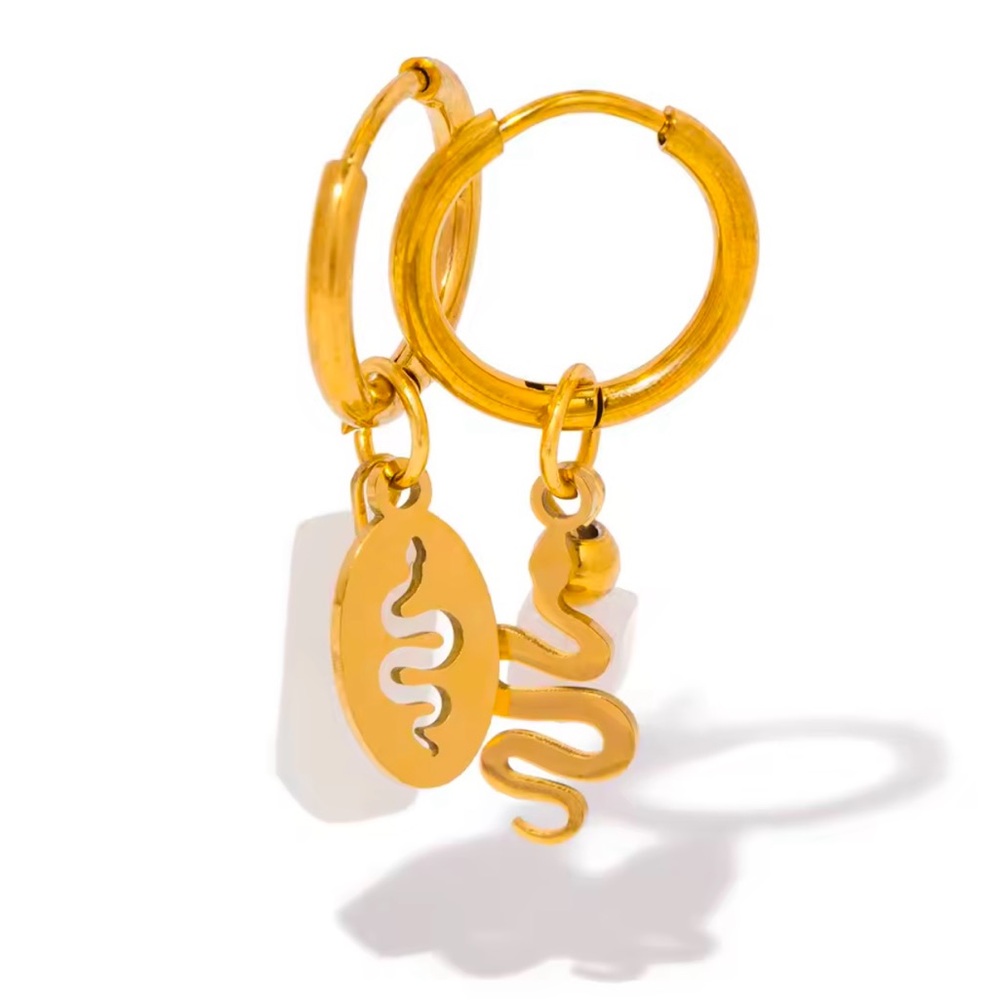 Earrings Snake Pattern, Gold Plated Stainless Ste… - image 2